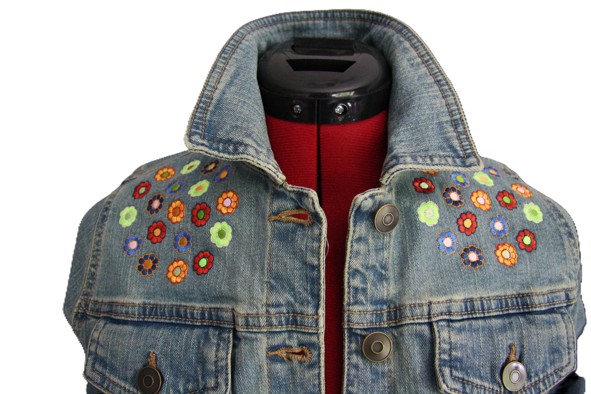 Denim spijkerjas met bloemenborduursel — Dames XS
