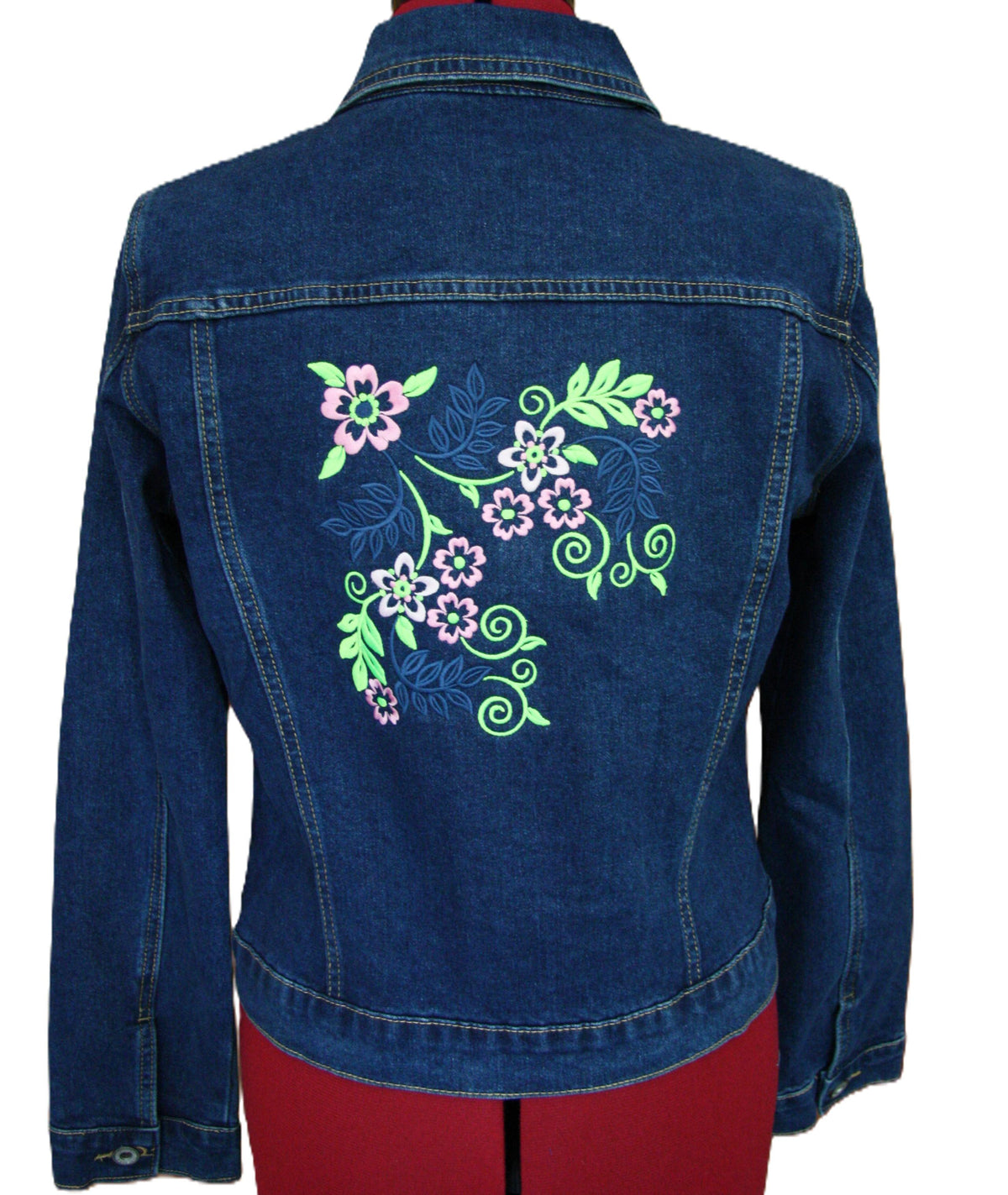 Denim spijkerjas met curly flowers borduring, maat M