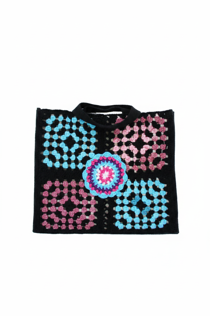 Gehaakt tasje met granny squares - voorkant zonder hengsels