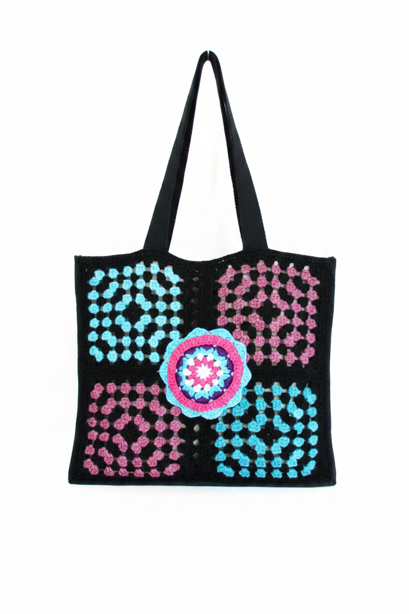 Gehaakt tasje met granny squares - voorkant
